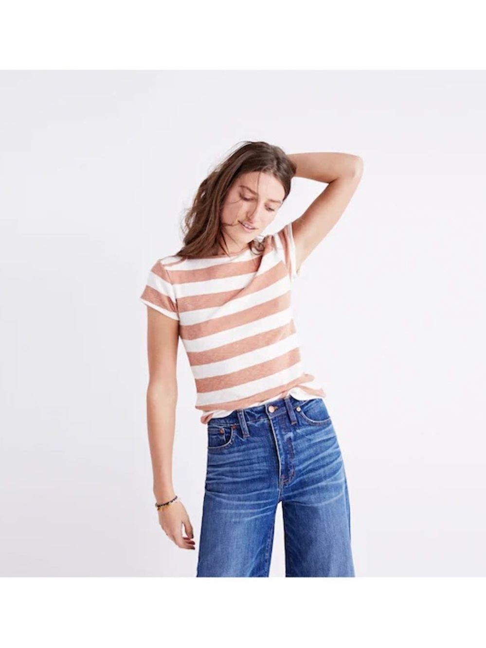 Madewell Striped Short-Sleeves Boatneck Tee Top Terracotta Cream Size XS